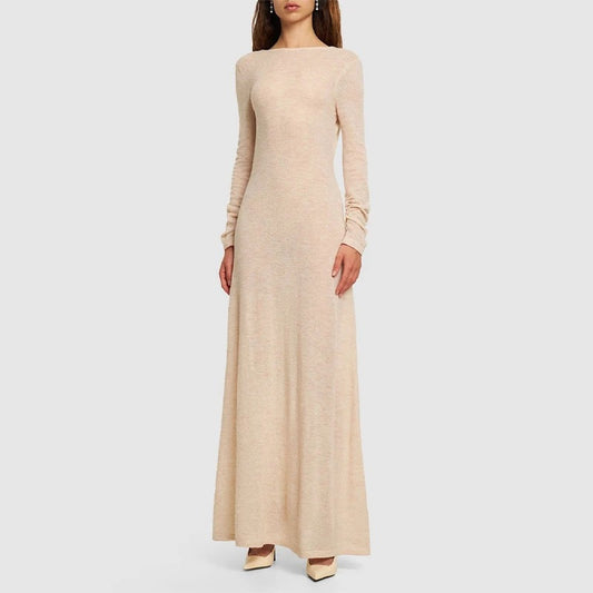 Długa damska sukienka z okrągłym dekoltem